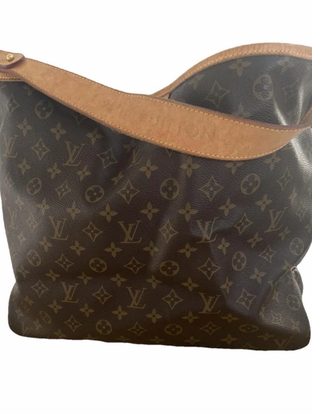 Louis Vuitton Monogram Canvas Shoulder Bag with Tan Strap